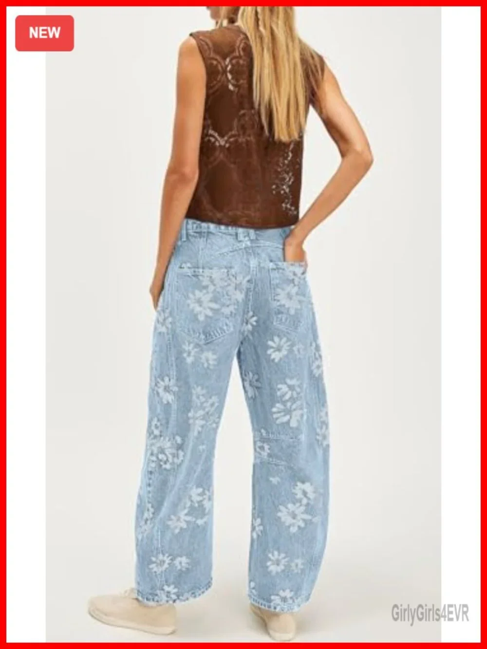 Y2K Baggy Barrel Jeans Women Floral Patchwork Wide Leg Denim Pants